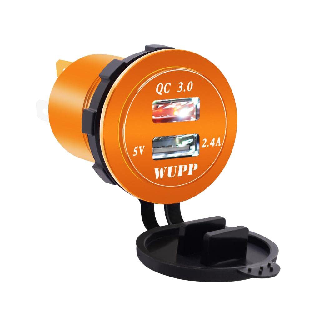 ATORSE Car Aluminum Alloy USB QC3.0 Quick Charge with LED Display Golden White