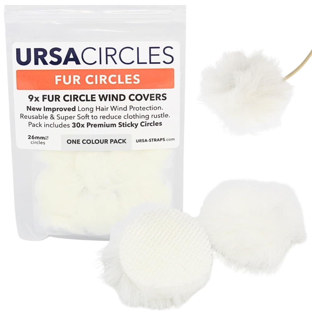 Ursa Fur Circles - Mini Parabrezza Per Microfoni Lavalier/Bavero, Riducono Il Rumore Del Vento E Il Fruscio Dei Vestiti. Compatibile Con Sennheiser, Rode, Sanken, Tascam E Altro (9 Cerchi + 30-image