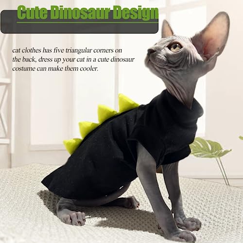 Sphynx Cat Clothes Cat Jumpers for Cats Only Dinosaur Cat Costume Cat Outfit Hairless Cat Sweater Soft Cat Onesie Breathable Cotton T-Shirt Kitten Jumper Coat Cat Clothing Vest Pajama Suit(Black,S) - Image 3