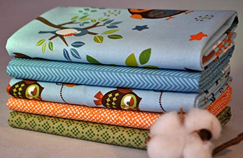 Hooty Hoot Returns 5 Fabric Fat Quarters by Doohikey Designs for Riley Blake, 1 1/4 Yards Total