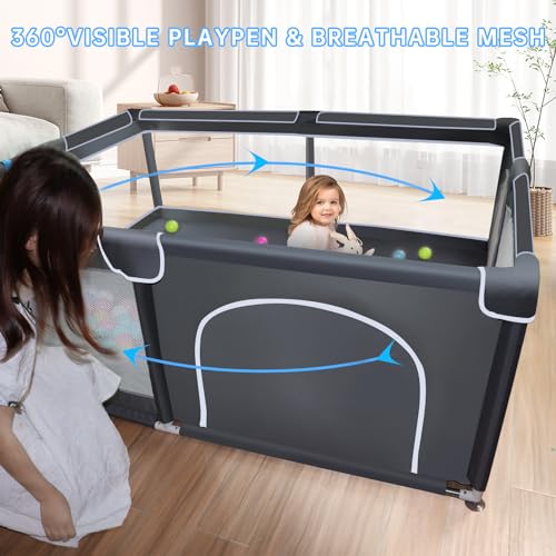XVISHX Baby Playpen, 50 x 50 inch Baby Playard, Playpen for Babies and Toddlers, Baby Fence play Pen for Indoor & Outdoor, with Soft Breathable Mesh,No Gaps Playpen for Babies, Grey - Thumbnail 5