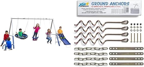 XDP Recreation Free N' Swing Swing Set, Gray & 70113 Swing Set, Trampoline, & Patio Furniture Metal Ground Anchor Kit Hardware,Bronze