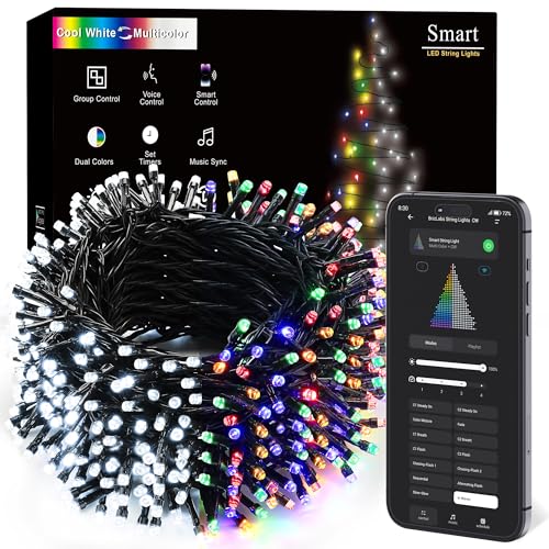 BrizLabs Christmas Lights App & Voice Control, 180ft 500 LED Color Changing Smart Christmas Fairy String Lights, Cool White & Colored Outdoor Mini Tree Light String for Indoor Outside Xmas Decor
