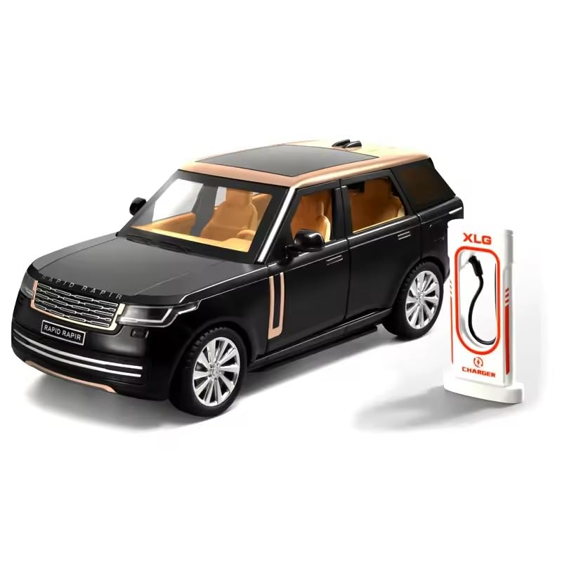 Image of FEXXA 1:24 Scale Range Rover SUV Die-Cast Metal Car with Sport car Openable Doors Light and Sound,Pull Back Function Indoor Outdoor Toy for Kids (Black /Golden)