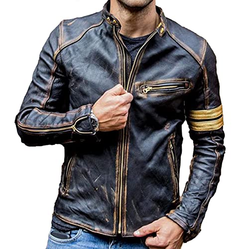 Motorcycle Black Leather Jacket Men - Vintage Biker Cafe Racer Real Lambskin Black Mens Motorcycle Jackets