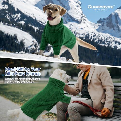 Queenmore Hundepullover Mittelgroße Hunde, Rollkragen mit Beinen, Strickpullover für Französische Bulldogge, Bulldog, Windhund & Corgi (Grün, L)