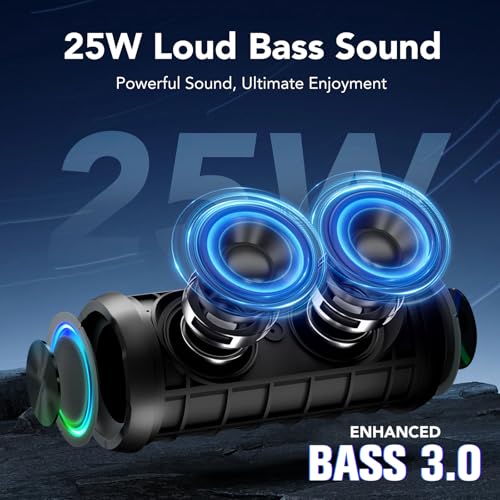 TIMU Portable Bluetooth Speaker, 25W Super Loud Wireless Speaker: Boost Bass 3.0, Bluetooth 5.4, 30H Playtime, 8 RGB Modes, IPX7 Waterproof, TWS Pairing, for Outdoor/Home/Party, Gift Ideas(Black) - Image 3