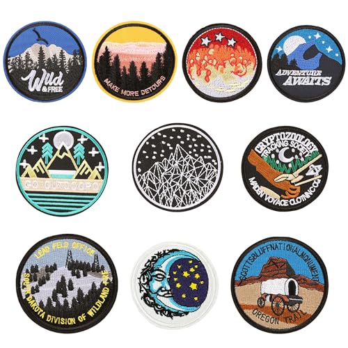 Attuslla Parches Bordados Termoadhesivos, 10 Pz Paisaje Parche Termoadhesivo Parche de Hierro en Patches para Mochila, Gorras, Ropa