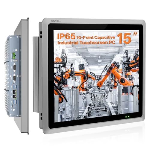 Image of 15 inch Fanless Industrial Panel PC, All-in-One Touchscreen Computer | IP65 10-Point Touch Capacitive Screen,1024x768HD Embedded Monitor,Windows 10 Pro,for Factory,Kiosk(J6412,8GB RAM 128GB SSD)