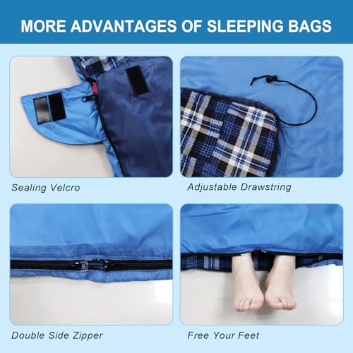 Image of Double Sleeping Bag Flannel for Adults with 2 Pillows 2 Person Sleeping Bags Camping XXL Queen Size Two Person Sleeping Bag for Cold Weather