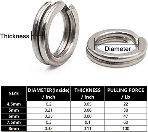 OROOTL 100pcs Fishing Split Rings Kit Stainless Steel Fishing Lures Ring Connector Heavy Duty Wire Ring Loop Round Jump Rings Freshwater Saltwater Terminal Tackle Accessories 4.5mm 5mm 6mm 7.5mm 8mm - Image 3