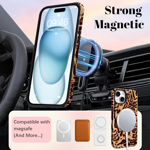 Image of Magnetic for iPhone 15 Case for Women Men, Brown Leopard | Cute Cheetah Pattern Design [Compatible with MagSafe] 2-Layer Hybrid Shockproof Glossy Protective Cover