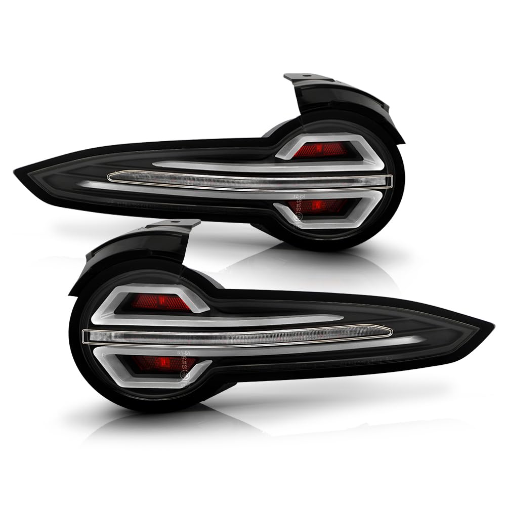 VIPMOTOZ Sequential Full LED Tube Tail Lights Brake Lamps Compatible With 2016-2023 Mazda MX-5 Miata Black Housing Clear Lens Direct Replacement Left Driver & Right Passenger Side Pair Set