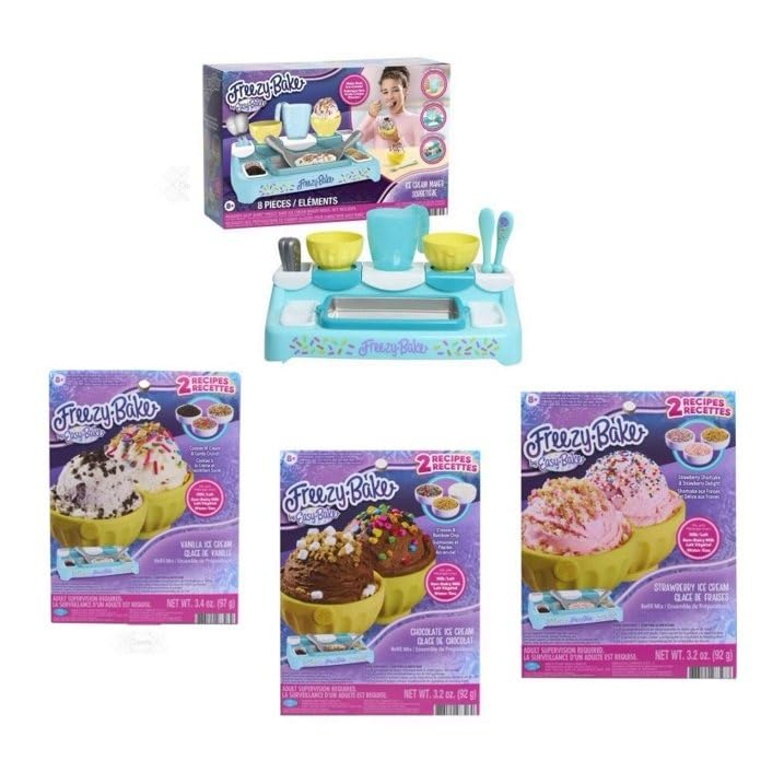 Freezy Bake Ice Cream Maker With 3 Mixes Included (Vanilla Strawberry and Chocolate)