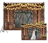 Leowefowa Shabby Chic Countryside Wedding Backdrop 10x8ft Rustic Floral Barn Door Light Strings Barrels Photography Background Bridal Shower Photo Booth Western Themed Party Banner Studio Props