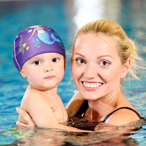 Image of Geyoga 3 Pcs Kids Swim Caps for Boys Girls Age 2-12 Swimming Hat Pool Cap Child Swim Hat for Toddler Youth (Vibrant Style)