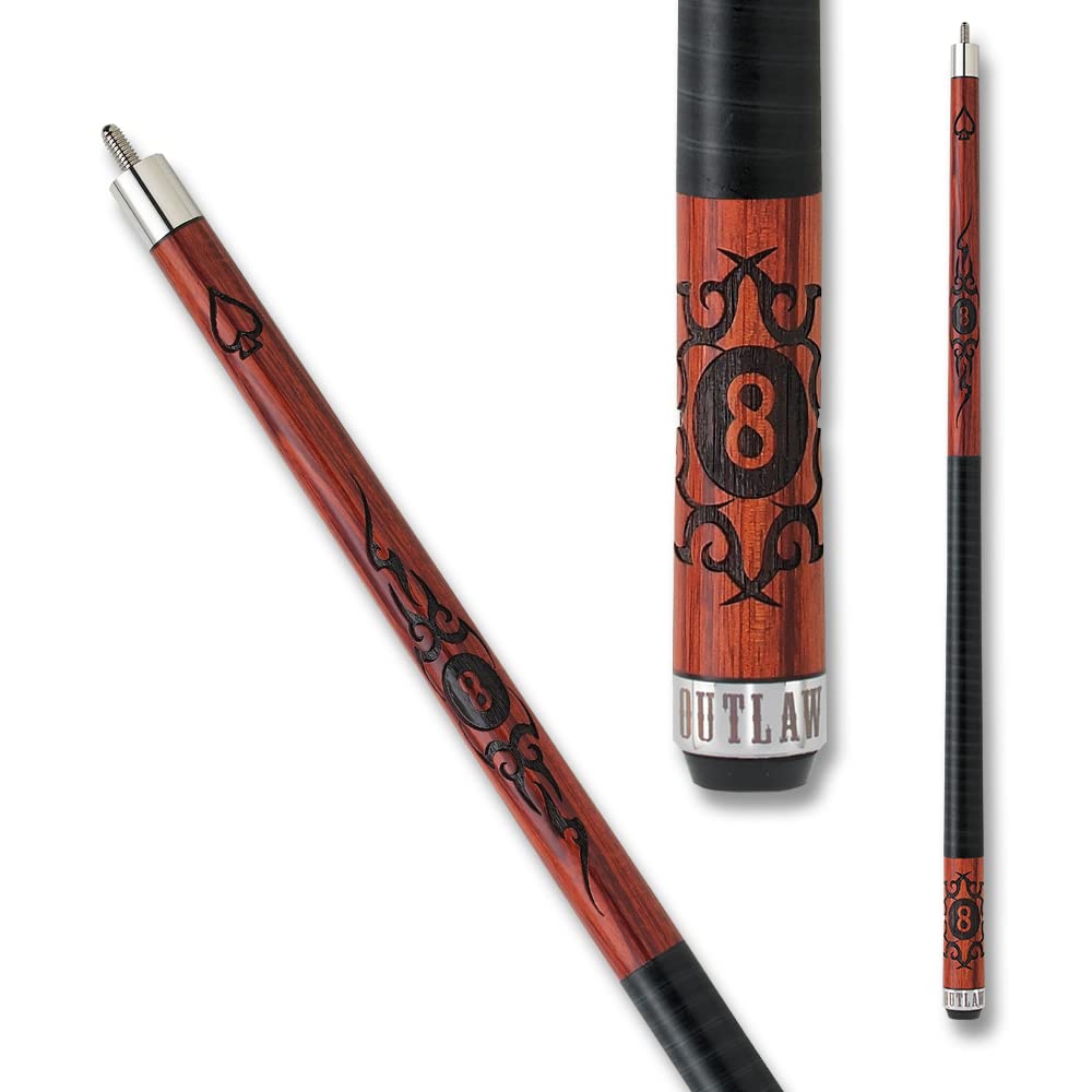 OUTLAW OL20 Cherry Pool Cue - Cherry Stained Maple with Barbs and 8 Ball Design - 21oz
