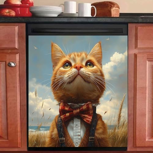 Imanes Adhesivos Arco De Gato Amarillo Cubierta Magnética para Lavavajillas Iman Adhesivo electrodomésticos Calcomanía Magnética para Lavadora Decoración Imanes Nevera 58.5x65 cm /4pcs