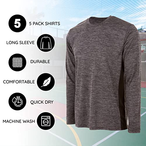 Essential Elements Boys Active Shirt - Quick-Dry Athletic Workout Training Stretch Crew Neck Long Sleeve Top 5 Pack4