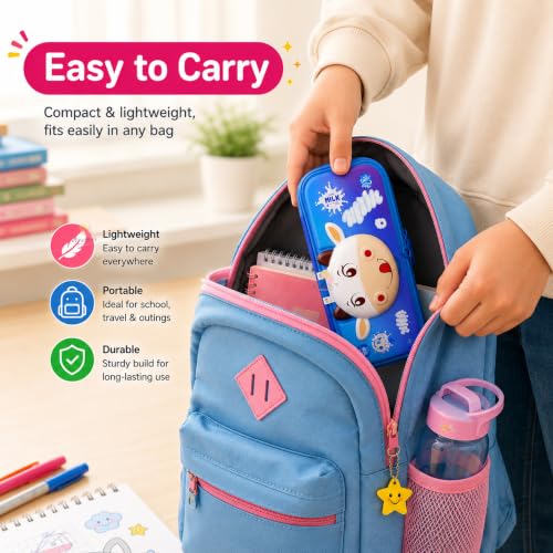 Image of WISHKEY Cute Cow Pencil Box for Kids Hard Shell EVA Pencil Case with Magnetic Closure Mesh Pocket Pen Holders & Dual Zipper Large Capacity Pencil Pouch for Boys Girls School Stationery Box Multicolor