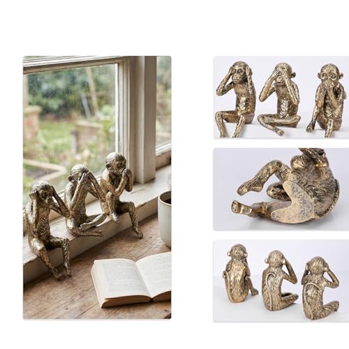 Estatua 3 Monos Sabios de Resina Dorada miniatura 6