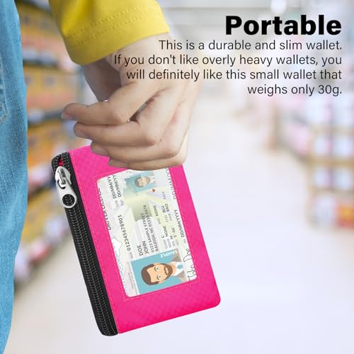 Image of Minimalist RFID Blocking Wallet with Lanyard, Functional ID Case with 2 Zipper Pockets and Key Chain for Men and Women, Tactical Badge Pouch Cards Holder, Coin Purse for Travel Sports-Rose
