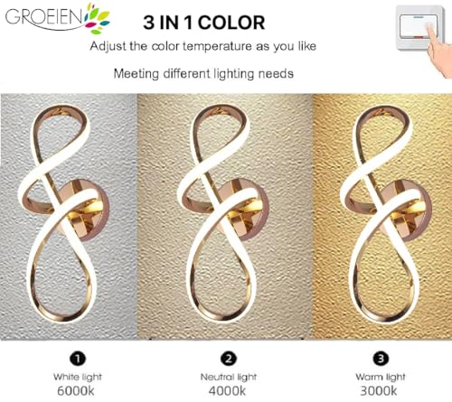 Image of Groeien Modern 3 Color LED Wall Sconce Infinity Curve Wall Light for Bedroom Living Room Corridor Lighting Fixtures Wall Mount(Warm+Natural+Coolwhite)(Infinity Curve)