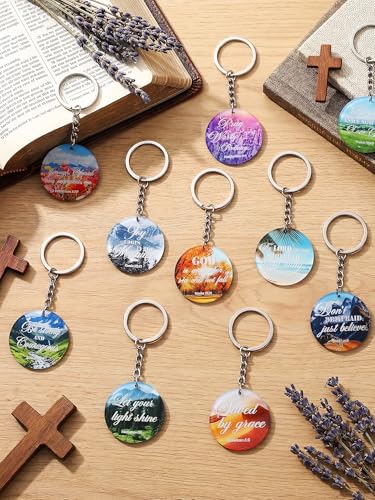 Image of Janmercy 120 Pcs Acrylic Christian Keychain Bulk Floral Bible Verse Keychain Religious Scripture Jewelry Gifts for Women Men