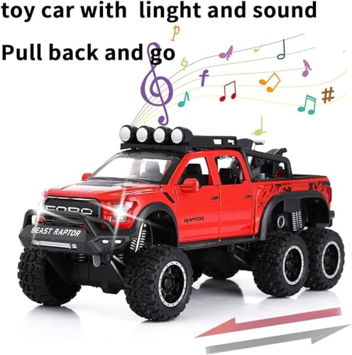 Image of Metal Pull Back Diecast Car 1:28 Big Ford Raptor Truck F150 Pull Back Car Model with Sound Light Boys Gifts Toys for Kids【Pack of 1】,multicolor