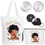 Sadnyy 4 Set Black Girl Makeup Bag African Women American Tote Bag Inspirational Cosmetic Bags Canvas Shoulder Handbag Motivational Pocket Hug Token and PU Leather Keychain for Women Girls (Novel)
