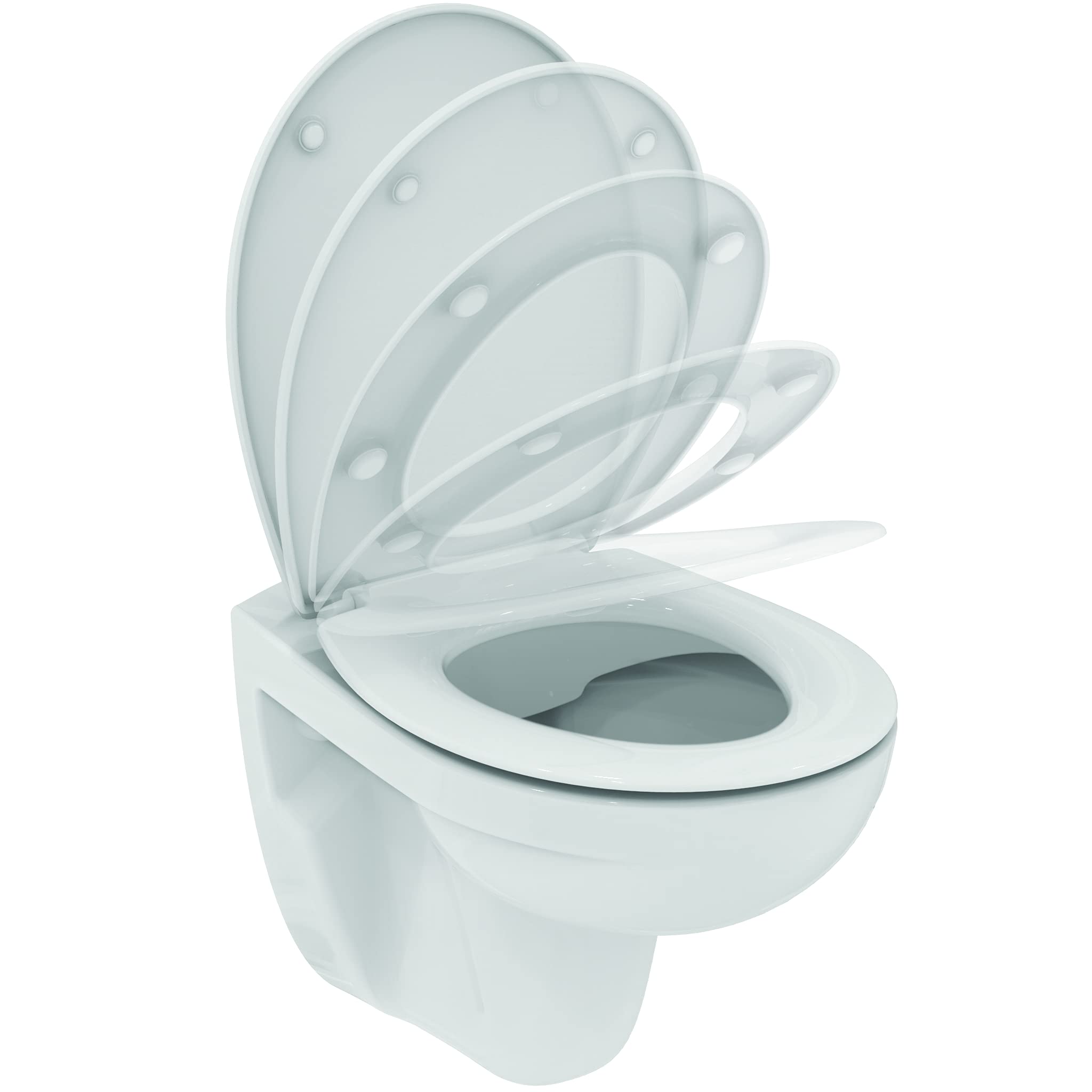 Ideal Standard TIRSO Pack wc suspendu Blanc, Cuvette sans bride, Abattant avec Frein de chute pour une fermeture douce et silencieuse, Résistant et Facile à nettoyer, R034301