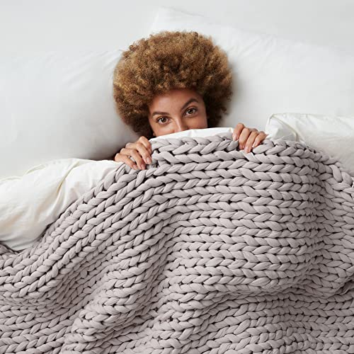 Bearaby Napper Organic Hand-Knit Weighted Blanket For Adults - Chunky Knit Blanket - Sustainable, Breathable - Machine Washable For Easy Maintenance (Moonstone Grey, 15 Lbs) #TOP4