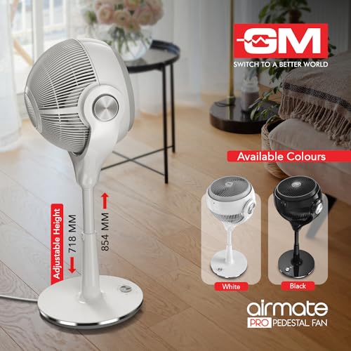 Image of GM Airmate Pro Pedestal Fan with Remote | White| 230mm Sweep | BLDC Motor | 3D Oscillation | 30-Speed Control | Silent Operation | Timer | Adjustable Height | Powerful Cooling Fan