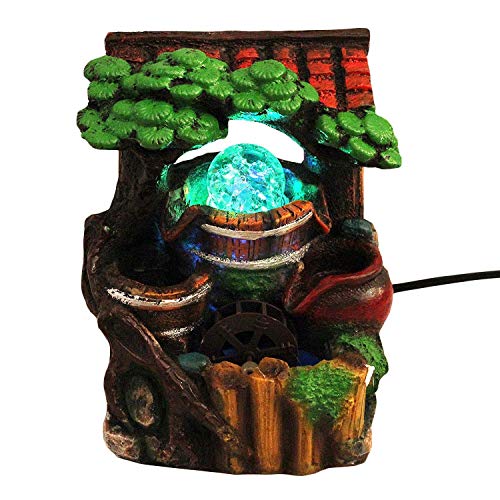 Image of Eco Shopee Tree Nature Water Fountain Show Piece with Crystal Ball Led Light and Mini Pump Polystone (Multicolour) 16x16x19 cm (Stone) G 208