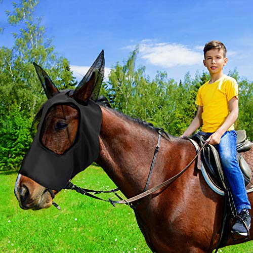 Image of Frienda 4 Pcs Horse Fly Masks with Ears UV Protection Elastic Horse Mask Breathable Comfortable Fly Mask for Adult Horses, Protect from Summer Insect(Large,Purple, Blue, Pink, Black)