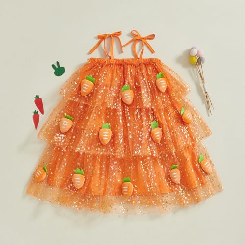 1-6 Years Old Easter Dresses for Toddler Girls Cute Carrot Sequins Sleeveless Cake Dress Little Girls Summer Outfit2