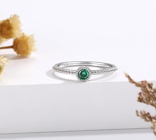 Miniatura 6 de Birthstone Stackable Rings for Women Girls S925 Sterling Silver Heart Stacking Ring Knuckle Rings Band for Teens Daughter Friends Christmas