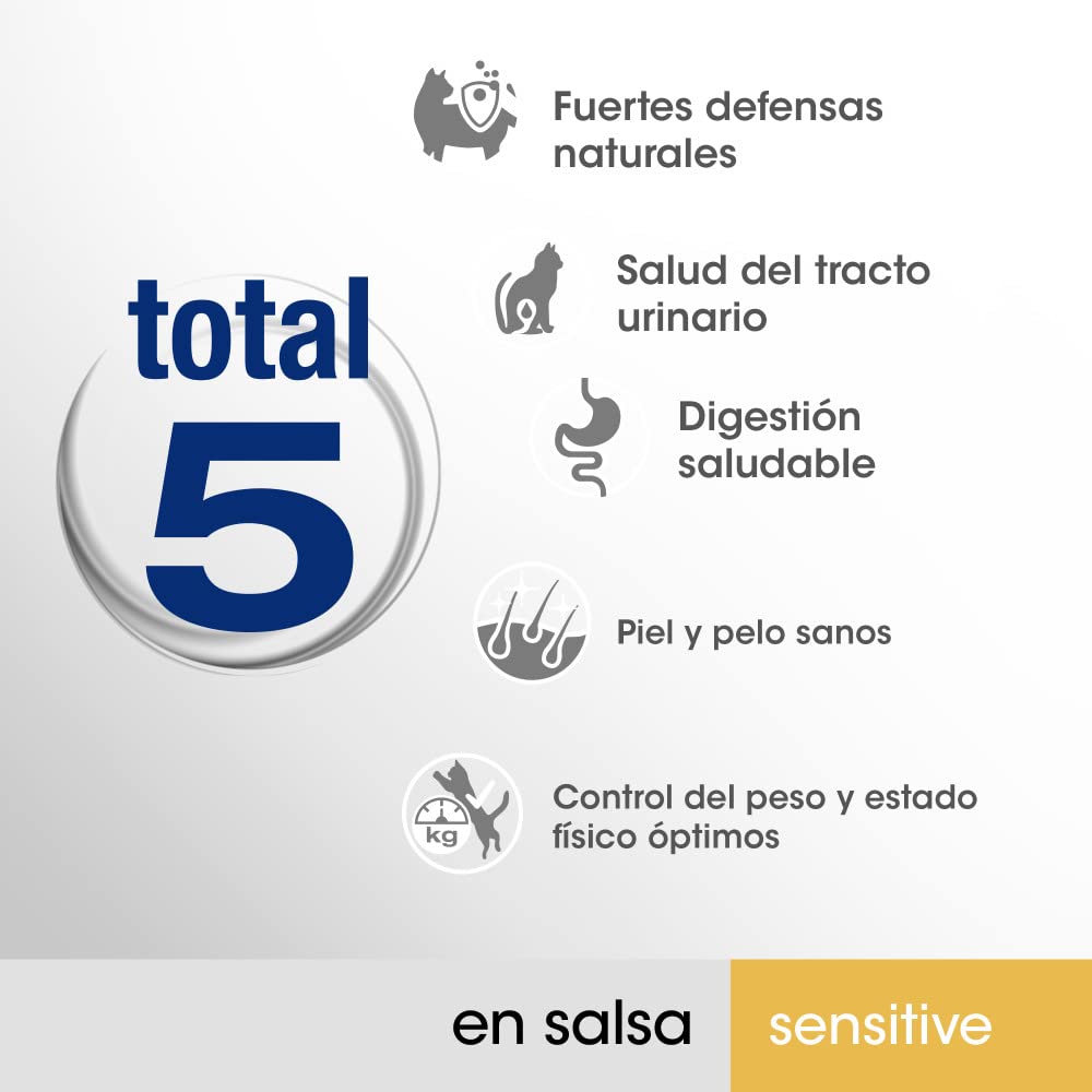 Mars Sensitive Comida Húmeda Natural para Gatos Adultos Sabor Pollo y Salmón (13 Paquetes x 4 Sobres x 85g)