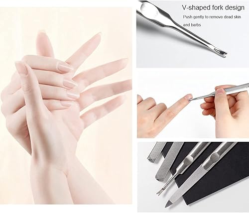 Miniatura 5 de Empujador de cutículas de uñas inoxidables, cortador de tijeras, removedor de tijeras, limpiador de uñas de piel muerta, eliminación de callos de