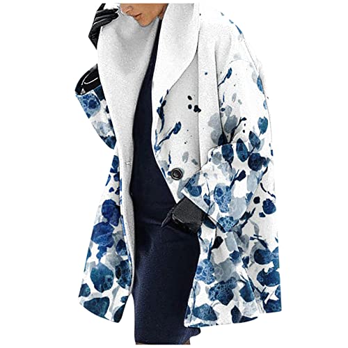 OUAPPA Cardigan Damen Herbst Winter Lang Langarm Open Front Strickjacke mit Kapuze Lose Casual Lange Pullover Mantel Farbe Lässige Wollmantel Trenchjacke mit Taschen(A Weiß,L) Cover