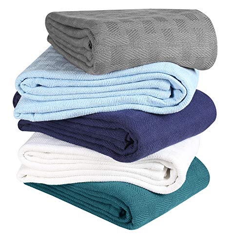 Glamburg 100% Cotton Bed Blanket, Breathable Bed Blanket Twin Size, Cotton Thermal Blankets Twin Size - Perfect For Layering Any Bed For All Season - Charcoal Grey #TOP3