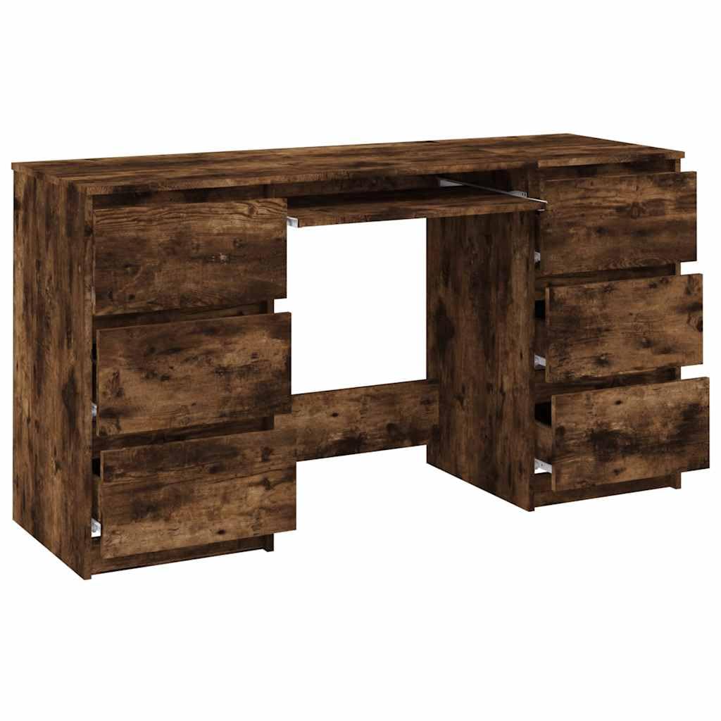 Scrivania Rovere Fumo in Legno Multistrato 140x50x77 cm con Cassetti, Tavolo Scrittoio per Ufficio Casa Studio, Mobile Porta PC Gaming, Postazione Lavoro Smartworking
