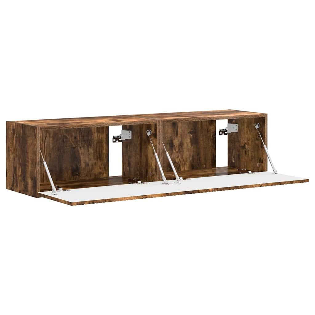 Szafka ścienna pod telewizor zestaw 2 szt., dąb wędzony, 60 x 31 x 29,5 cm, materiał drewnopochodny, regał na media montowany na ścianie, nowoczesne przechowywanie do salonu