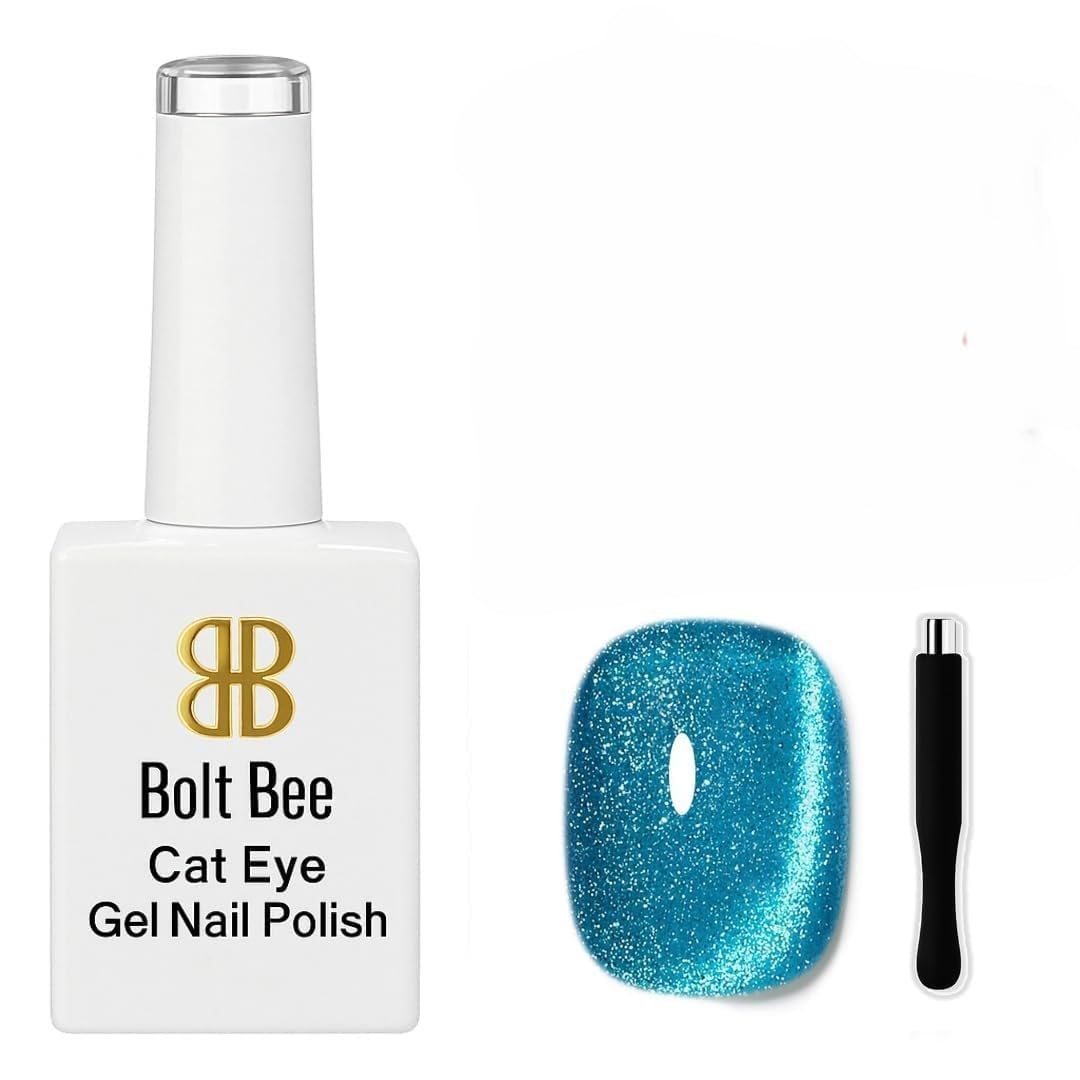 Cat Eye Magnetic Gel Nail Polish, Blue Glitter, 14ml, with 3D/9D Effect Magnet Stick-image-8