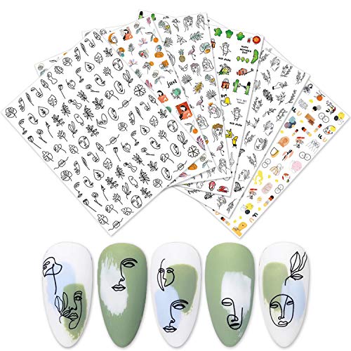 Graffiti Fun Nail Art Stickers Decal 3D Self-Adhesive Abstract Face Curve Graffiti Nail Design for Acrylic Nail Supplies,Designer Nail Decorations for Women Girls Kids (6Sheets)