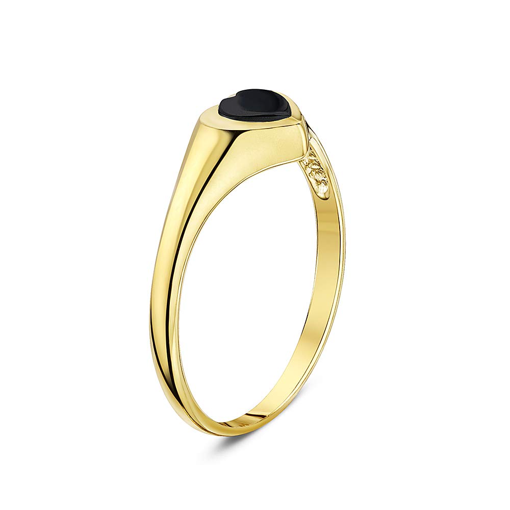 Theia Sortija de Sello para Damas en Oro Amarillo, 9K, Forma de Corazón, Montada con Piedra Hematita, Jade, Lapis Gris de 5x5mm