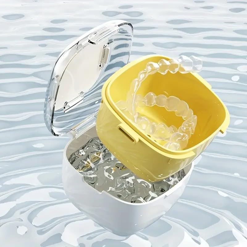 Miniatura 3 de Estuche para dentadura postiza transparente con cesta de enjuague extraíble, estuche de dentadura para limpieza, remojo y almacenamiento de