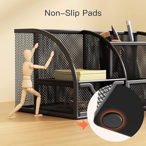 Image of Homaxa Desk Organizer 7 Compartment Metal Mesh Stationary Holder For Pencil Pen & Other Office Home School Accessories (Black)