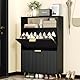 Urban Deco Schuhschrank Schwarz, 75 x 24 x 116 cm, Schuhkipper mit 2 Klappen, Schuhregal Schmal mit Metallfüßen, Schuhschrank Holz für Eingangsbereich, Flur, Schwarz
