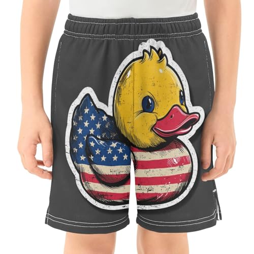 DOMIKING Flag Duck Grey Kids Shorts Pull-on Boys Shorts with Elastic Waist Casual Athletic Pants for Summer Outdoor Playwear2